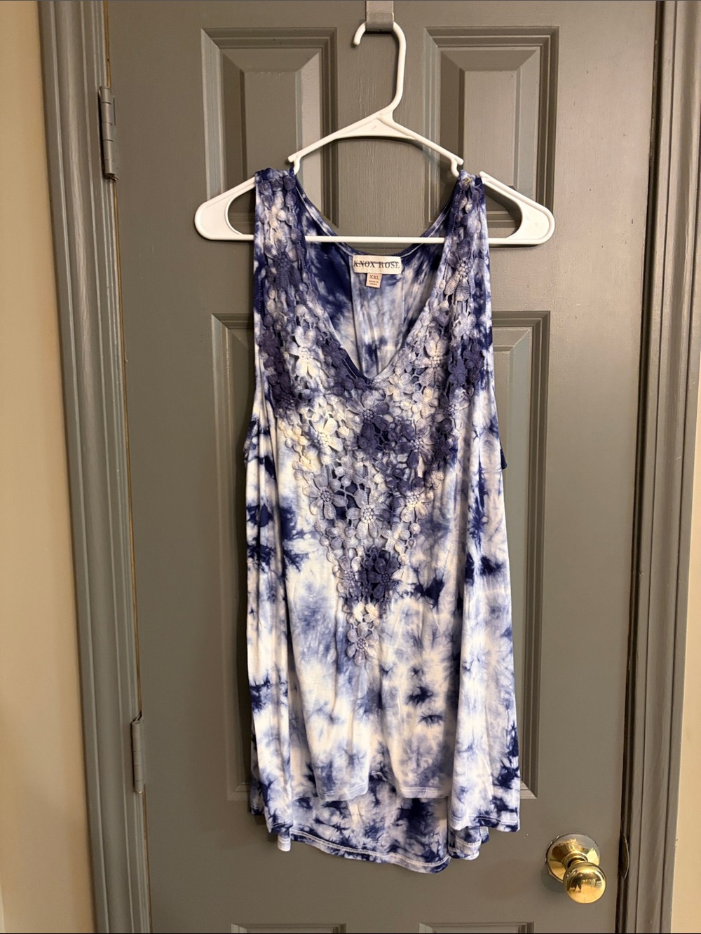 Knox rose blue hippy boho chick blue flower embroidered tunic tank top size XXL